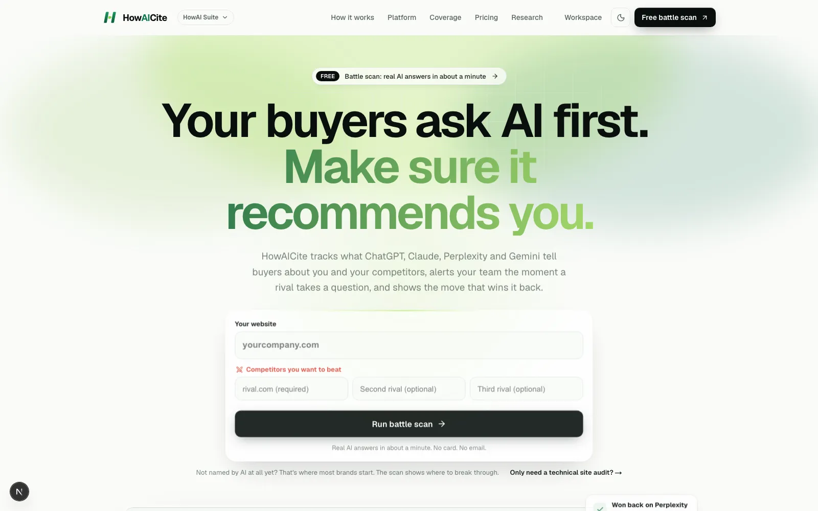 HowAICite — See who AI recommends—and win the answer back.